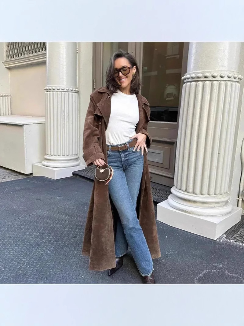 Autumn velvet classic elegant khaki trench coat