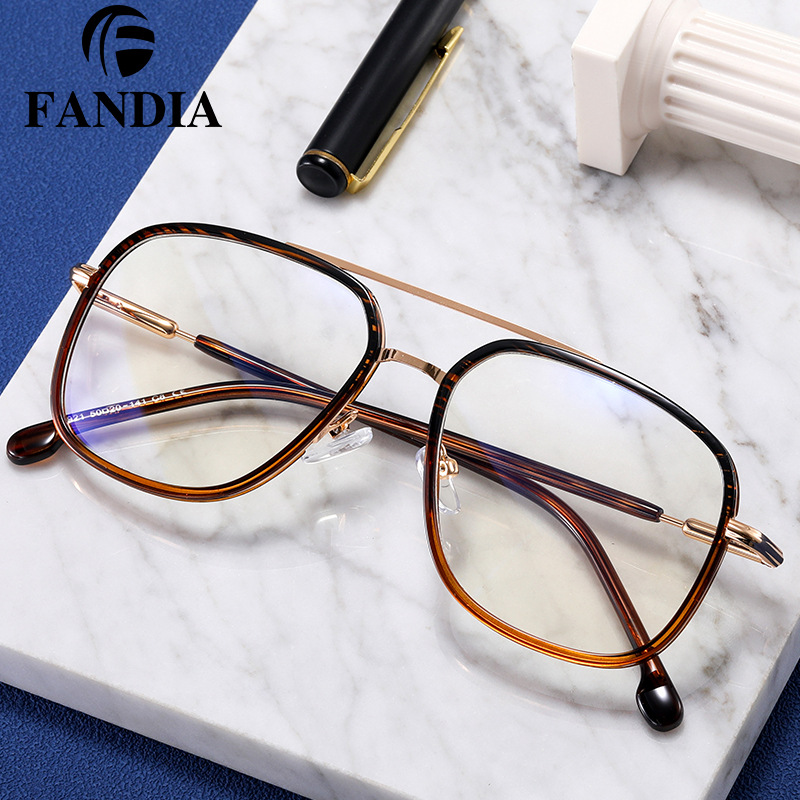 95921 de moda nuevo puente de la nariz doble TR90 gafas ópticas de los hombres anillo de metal gafas de luz anti-azul con gafas