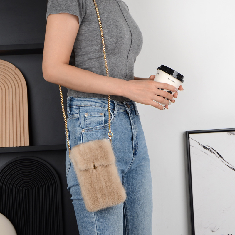 Yutong Mobile Phone Bag Mini Mink Hair Coin Purse Crossbody Small Bag Mobile Phone Bag Women's All-match Women's Single Shoulder Mobile Phone Bag