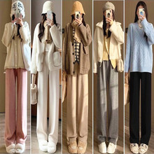 春秋季纯色女装羊绒直筒宽腿裤秋冬慵懒风女阔腿裤地摊热销裤货源