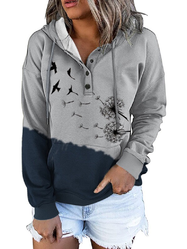 9300# Amazon wish Fall/Winter New Loose Fashion Cat Printing Long Sleeve Hooded Door Casual Wear