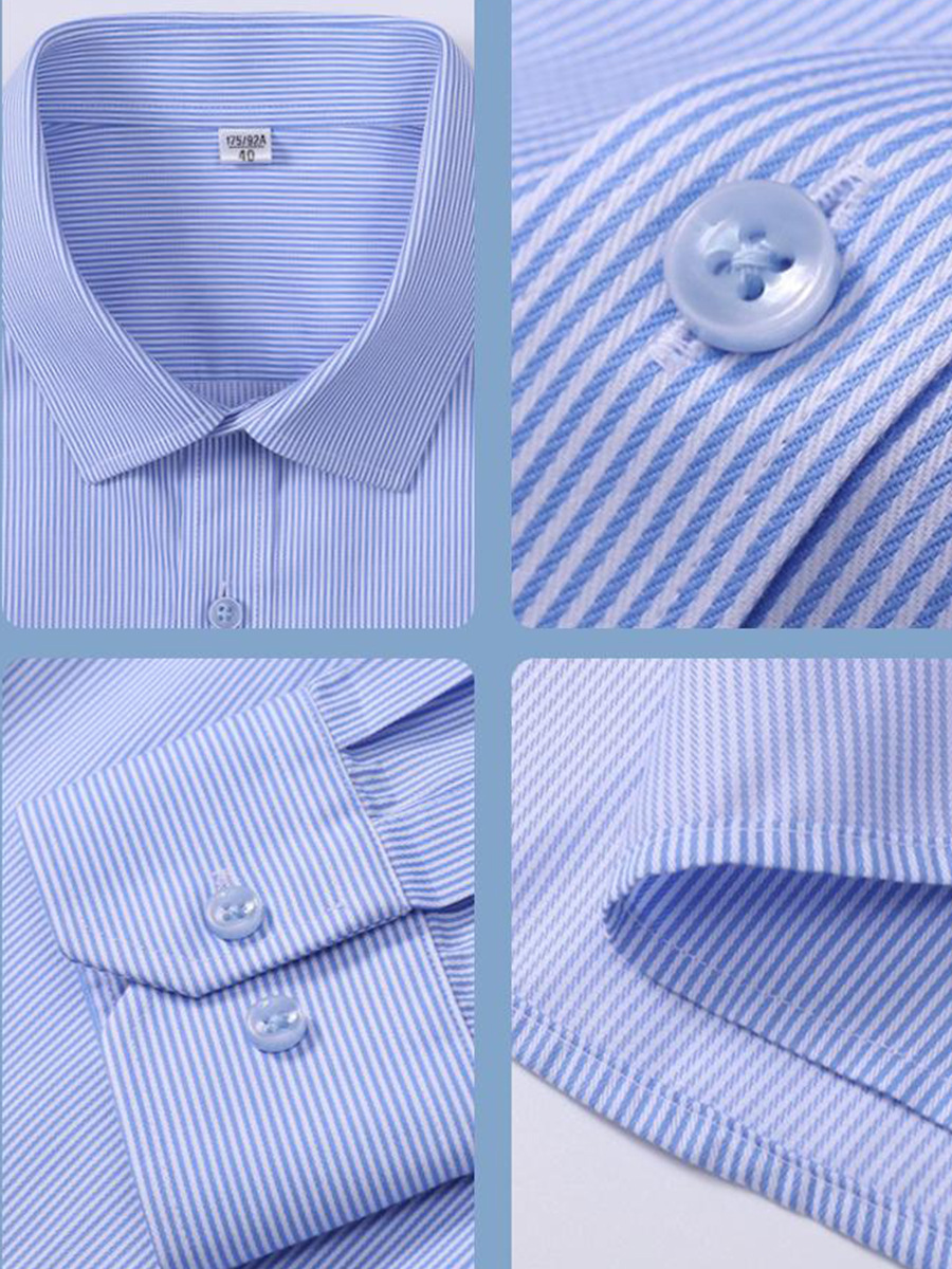 Camisa de lujo ligera de alto nivel de hombre de verano de algodón banco de cuello blanco vestido formal profesional camisa a rayas de manga larga personalizada