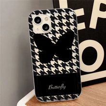 千鸟格蝴蝶适用iPhone17promax手机壳苹果14大孔16/13简约15软壳