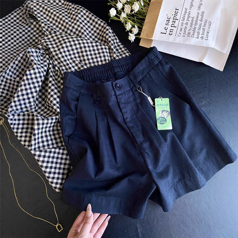 In Blue Old Money Style Tencel Linen Pants Loose Casual High Waist A-Line Bermuda Wide Leg Suit Shorts