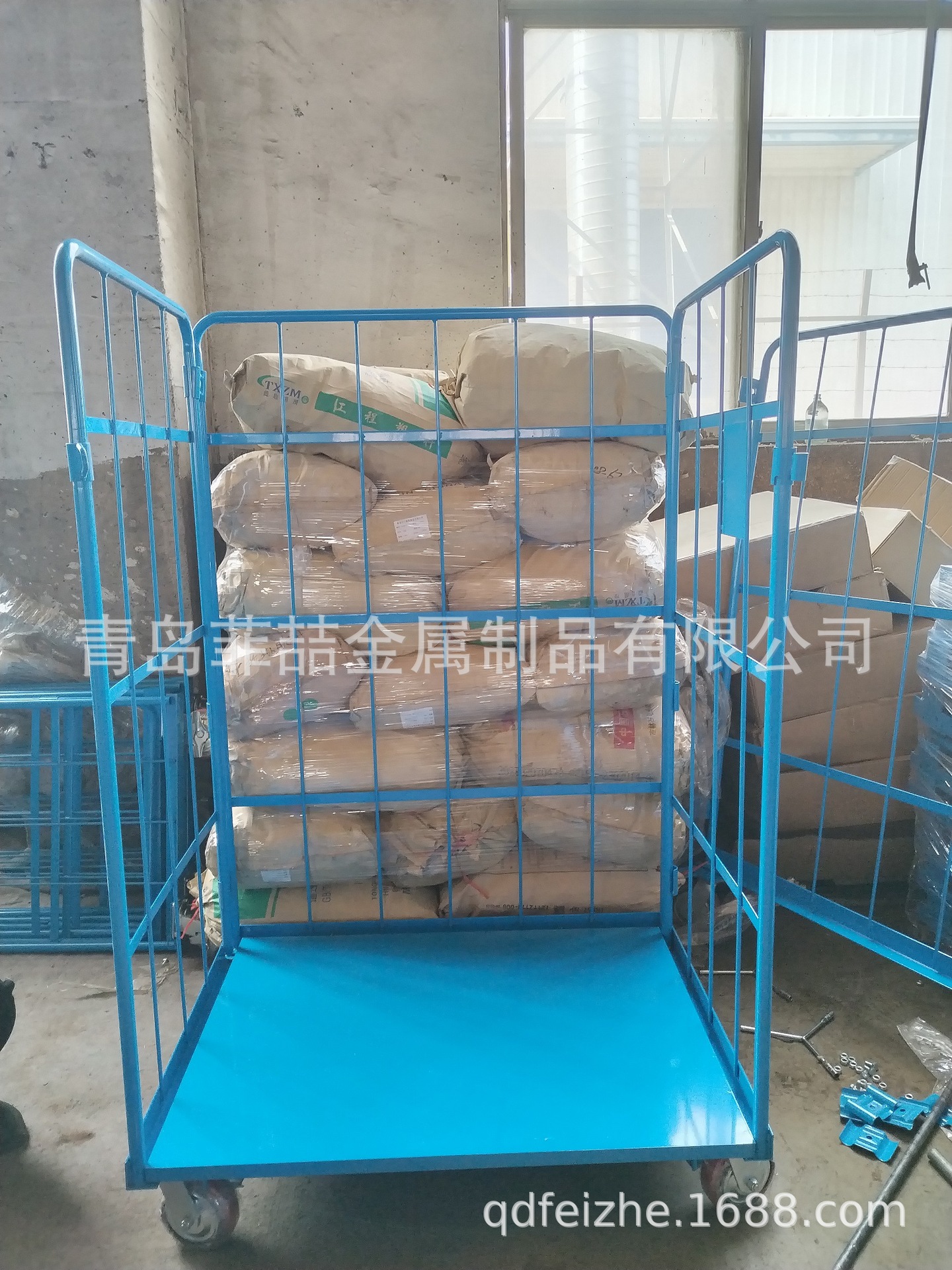 菲喆出口用四面物流笼车折叠物流台车仓储笼车周转台车超市理货车