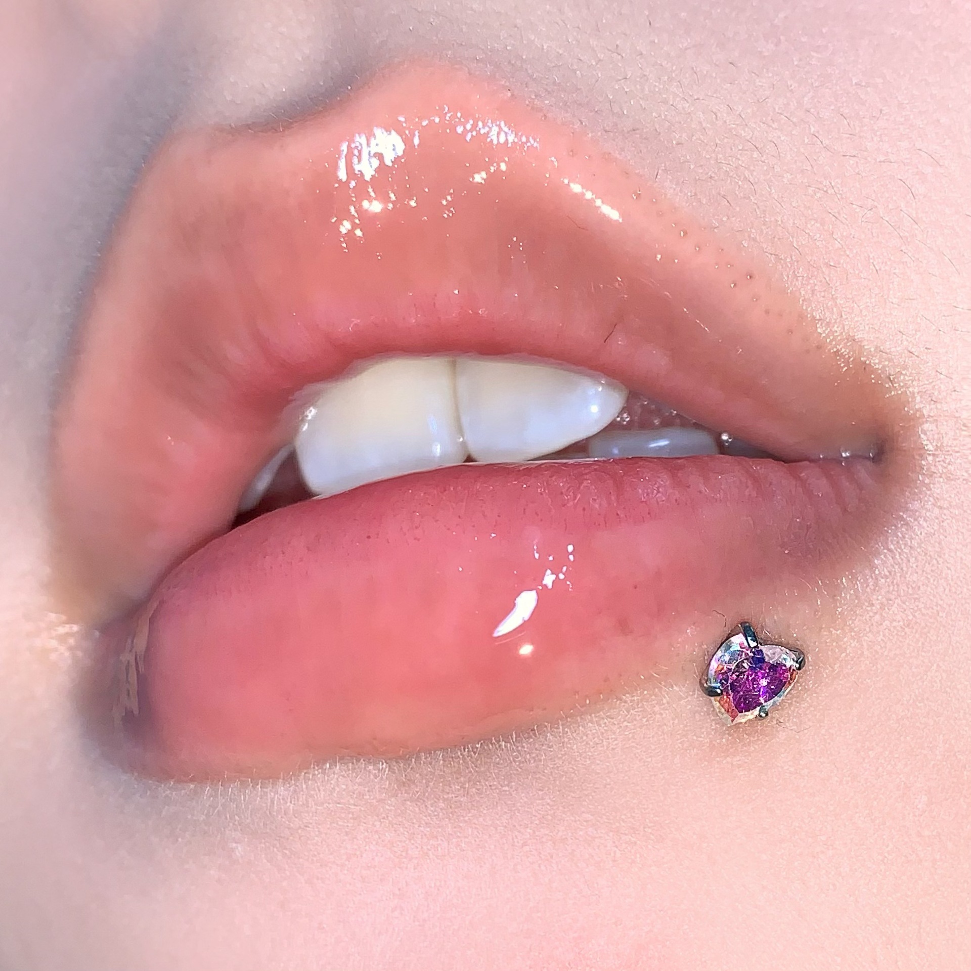Labret stud lip piercing jewelry styling detail