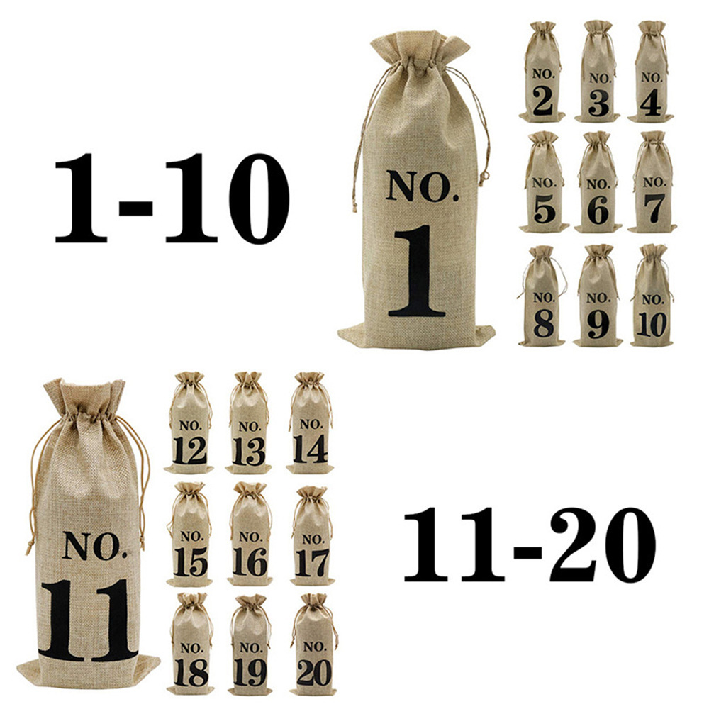 1-20數字酒瓶包裝收納袋麻繩麻布聖誕禮品首飾化妝品收納紅酒袋