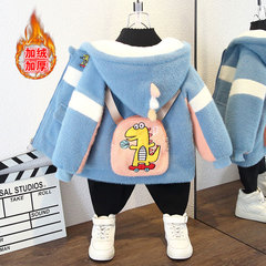 男童加絨外套洋氣冬裝2023新款中大童水貂絨上衣厚兒童毛毛衣冬款