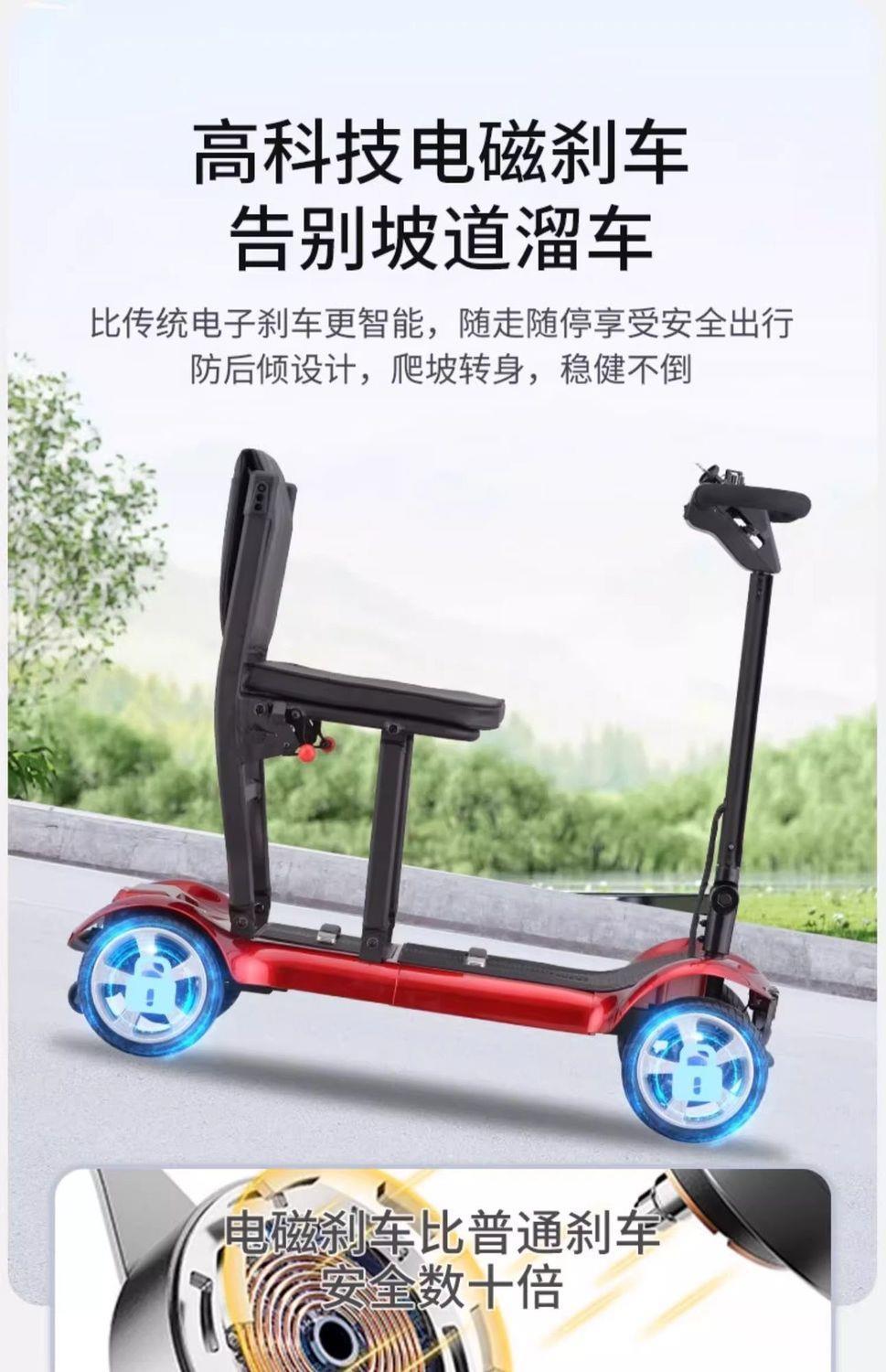 Folding Mobility Scooter for the Elderly, Compact, Lightweight, Convenient, Small Four-Wheel Anti-Rollover Lithium Battery Electric Scooter
