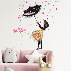 New MG93-81 Umbrella Girl Love Flowers Children's Room Kindergarten Decor Background Wall Sticker Self-adhesive