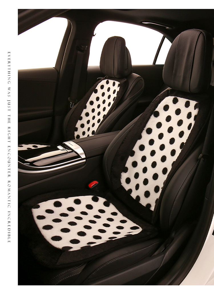 Car cushion winter short plush polka dot black and white cute women's car seat cushion seat cushion Internet celebrity polka dot seat cover