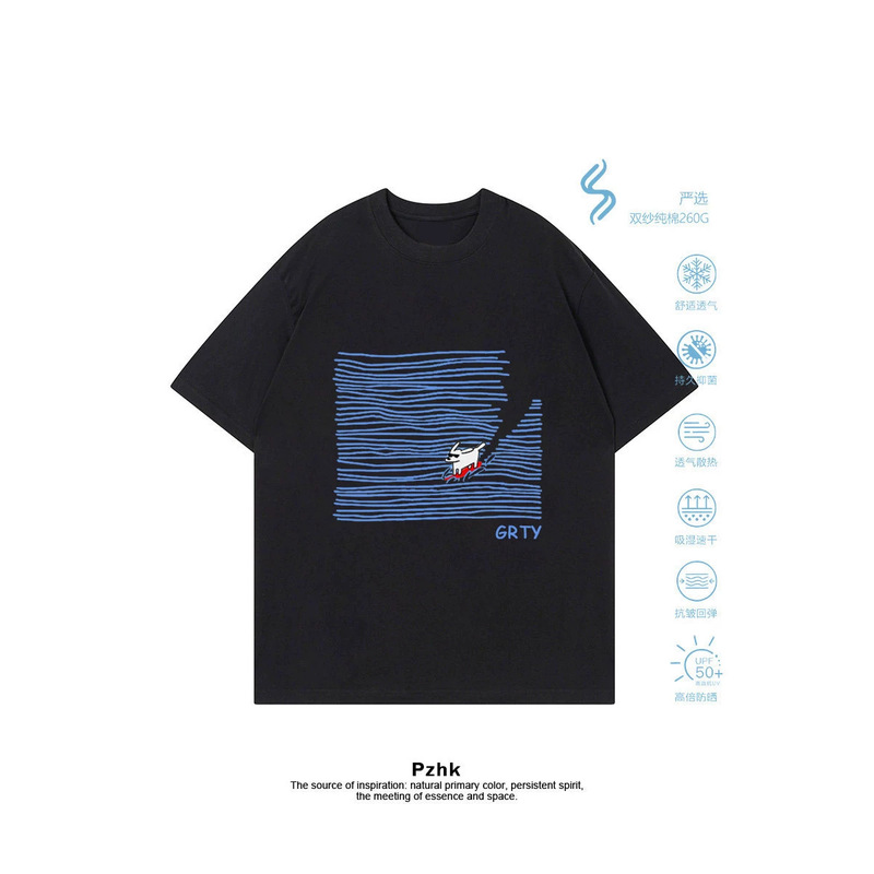 Black Pure Cotton Short-Sleeved T-Shirt for Women 2026 New Large Size Spring and Summer American Design Printed Loose Top