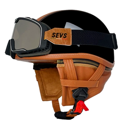 Electric Vehicle Light Scoop Helmet Adult: Motosiklet kaskı (dəbilqə) - bright-black-orange-peel-large-frame-goggles-s