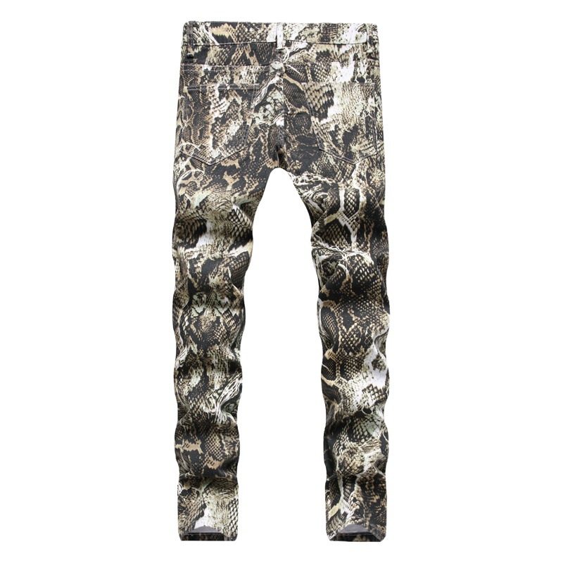Cross-Border hombres de piel de serpiente SLIM-Fit de moda de los hombres hip hop fresco impreso serpiente patrón noche Show cantante rendimiento jeans