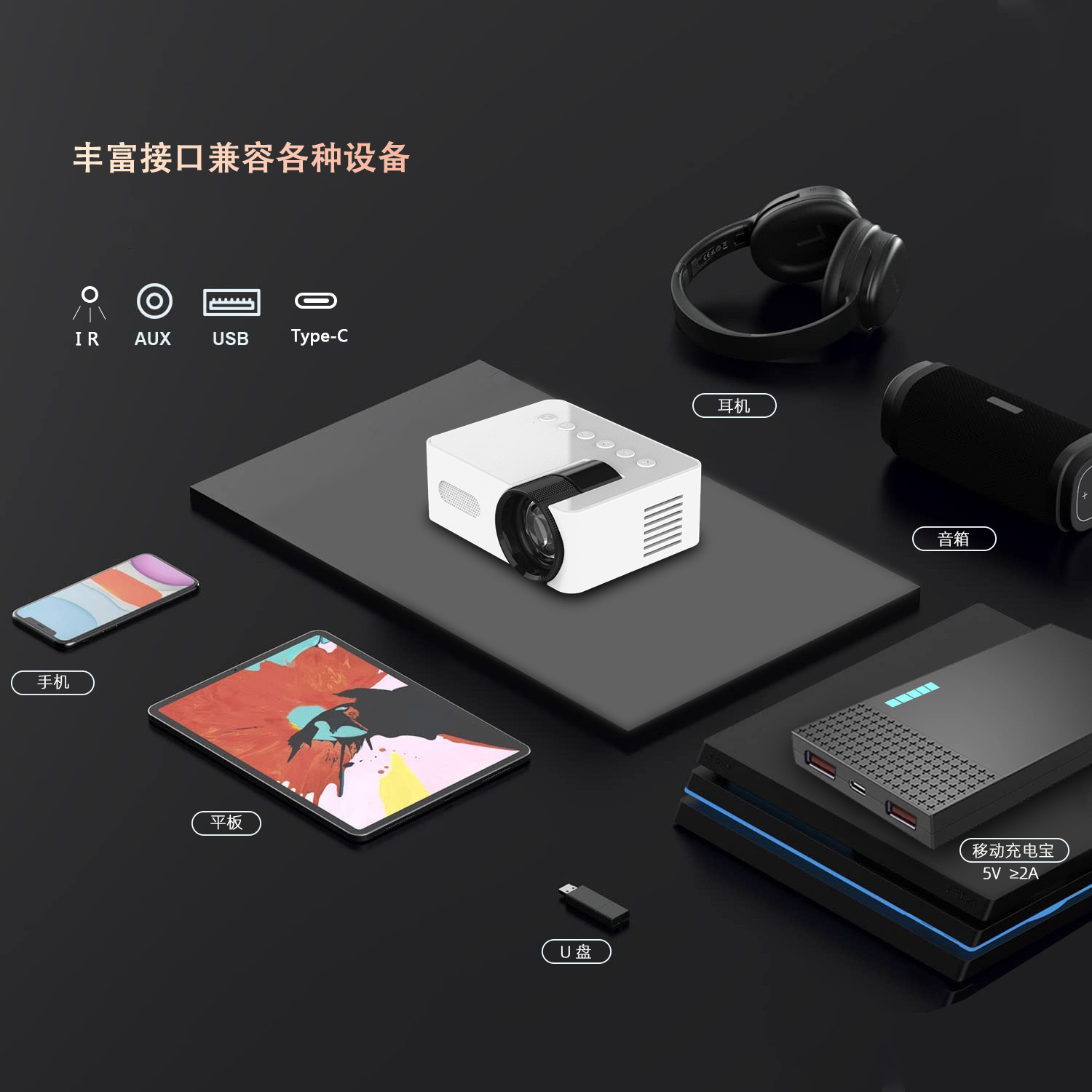 Çapraz Sınır Yeni Ürün YT100 Ev Tipi Mikro Taşınabilir Mini Projeksiyon Makinesi HD Ev Kablosuz Küçük Telefon Projektörü