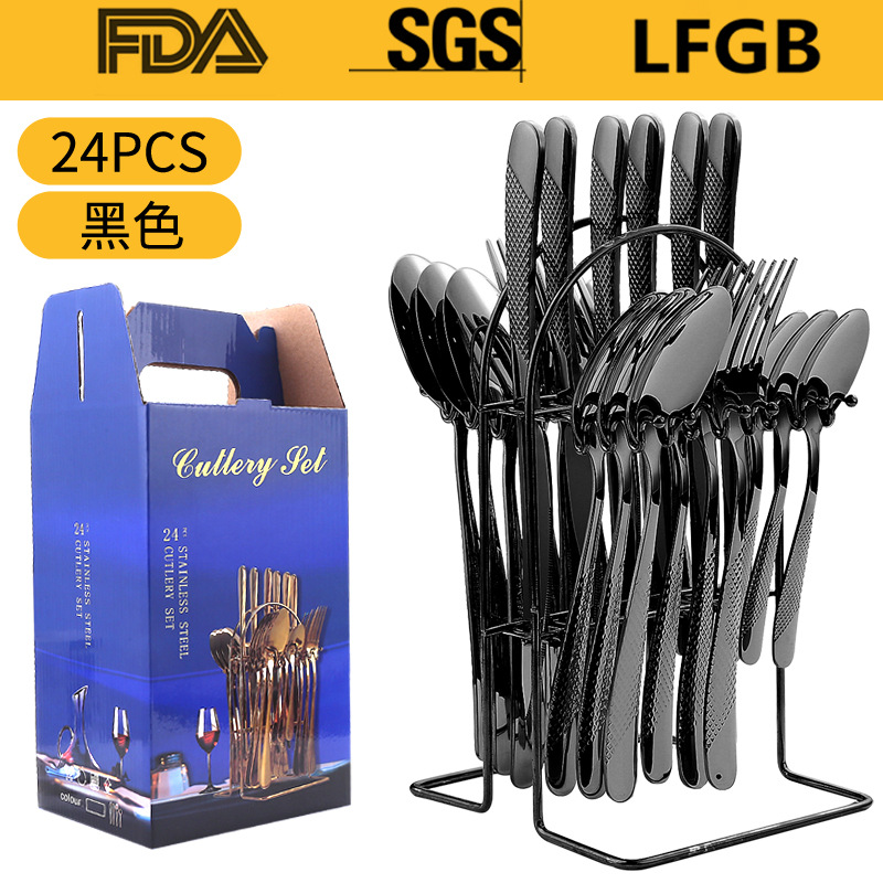 Juego de Cubiertos de Acero Inoxidable de 24 Piezas en Caja de Regalo, Diseño de Estrella y Diamante, Cuatro Piezas Principales, para Hotel, Restaurante, Comida Occidental, Cuchillo, Tenedor, Cuchara