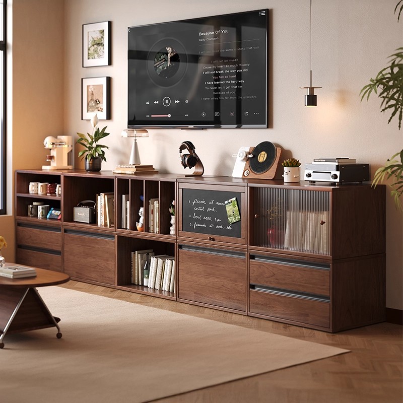 Gabinete de madera sólida de almacenamiento integrado contra la pared de montaje libre de sub- Gabinete modular de pared entera para la sala de estar estante de exhibición