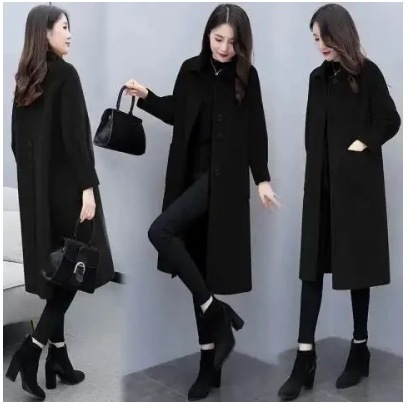 Women's Long Overcoat 2024 Korean Version Autumn and Winter Lantern Sleeve Woolen Outerwear Loose Wool Coat