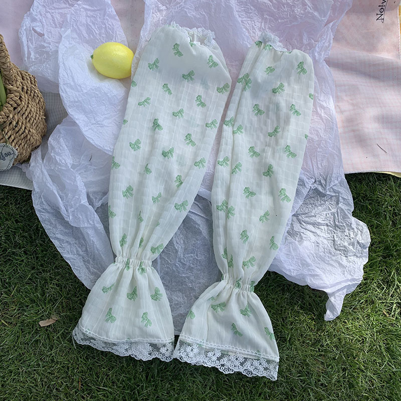 Mangas de hielo, mangas de protección solar, verano femenino, fresco, floral pequeño, encaje francés, sombreado, viaje en bicicleta, juego de máscara de manga de hielo