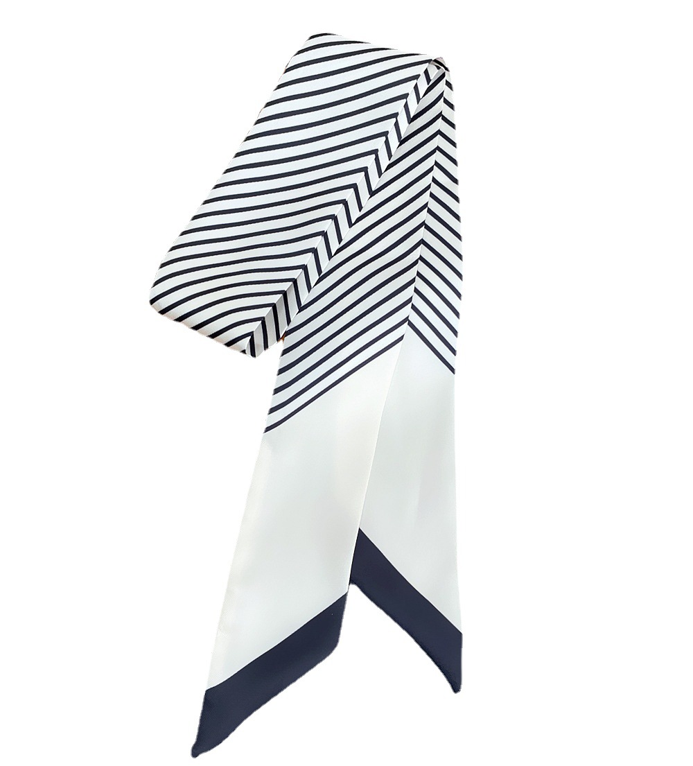 條紋小絲巾發帶絲巾長條仿真絲搭西裝包包絲巾女時尚春秋綁包細窄