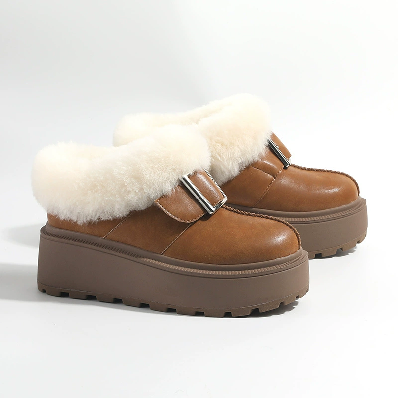 Женские шерстяные сапоги для снега 2025: новая модная теплая женская обувь с плюшевой подкладкой и толстой подошвой для северо-востока, хлопковые сапоги на толстой подошве 5966