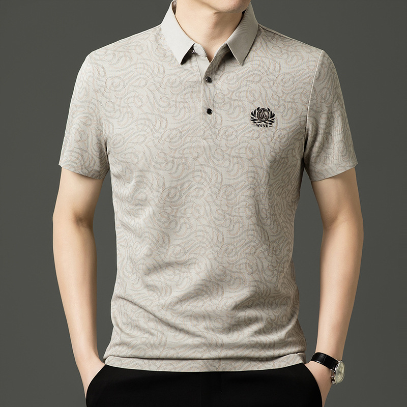 High-end men's seamless short-sleeved polo shirt seamless anti-wrinkle summer new middle-aged jacquard fashion casual clothes
