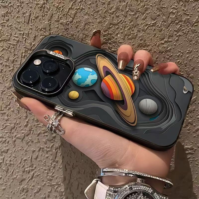 Funda para teléfono con diseño de planeta cósmico, compatible con Apple 17 Pro Max, funda energética personalizada para iPhone 16/15/14, texto 13