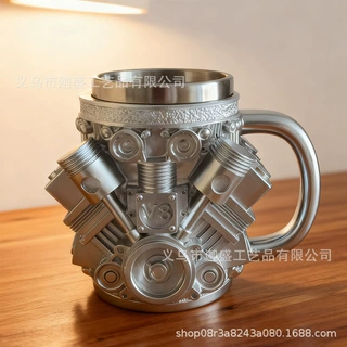 外贸热销不锈钢内胆V6V8发动机咖啡杯发动机引擎马克杯树脂工艺品