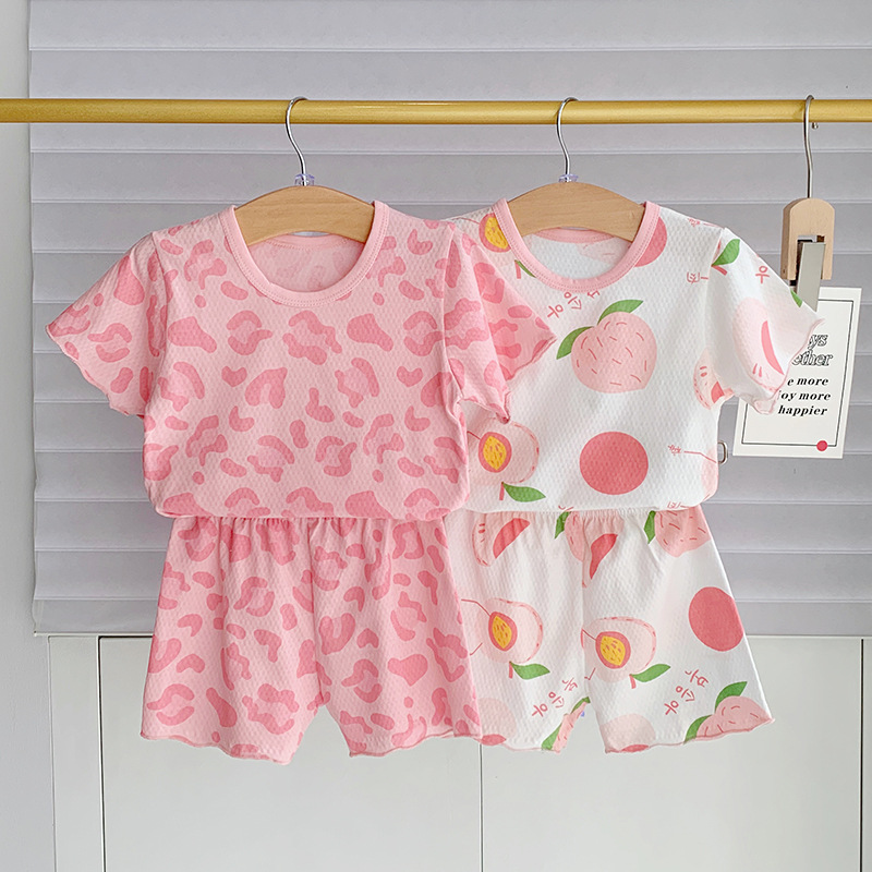 2026 New Summer Ice Silk Children's Pajama Set for Girls, Two-Piece Home Wear, Short-Sleeved for Toddlers
