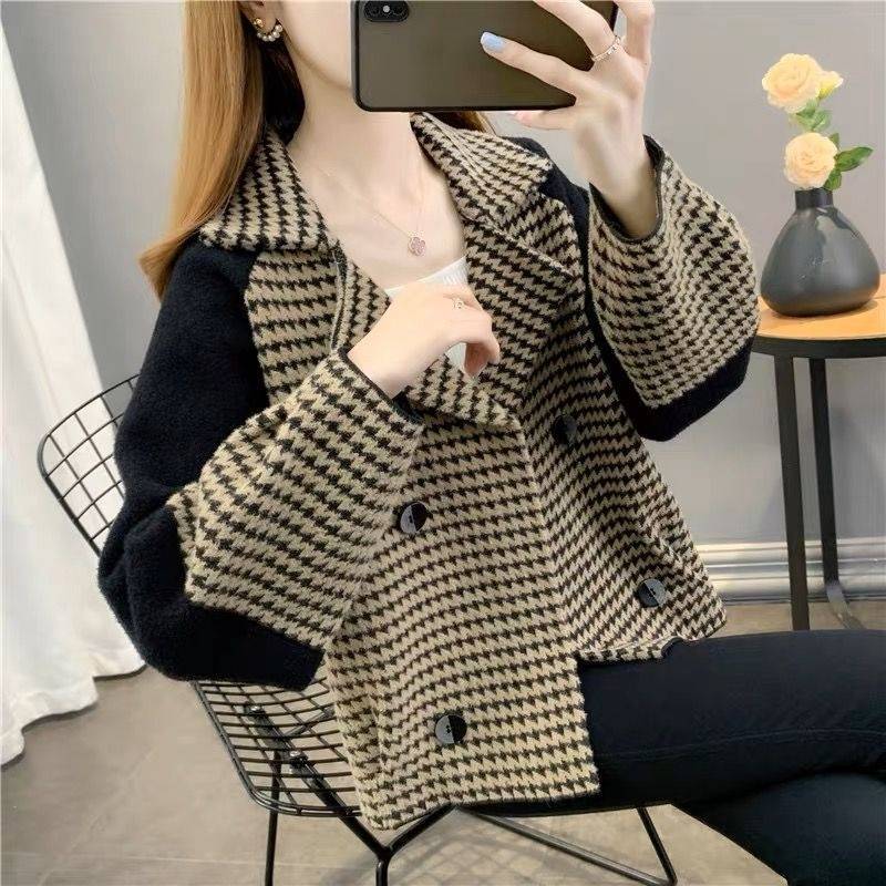 Jacket Double-sided Spring Spring 2025 New crazy bird Small Cardigan Suit Knitted Woolen Short Top