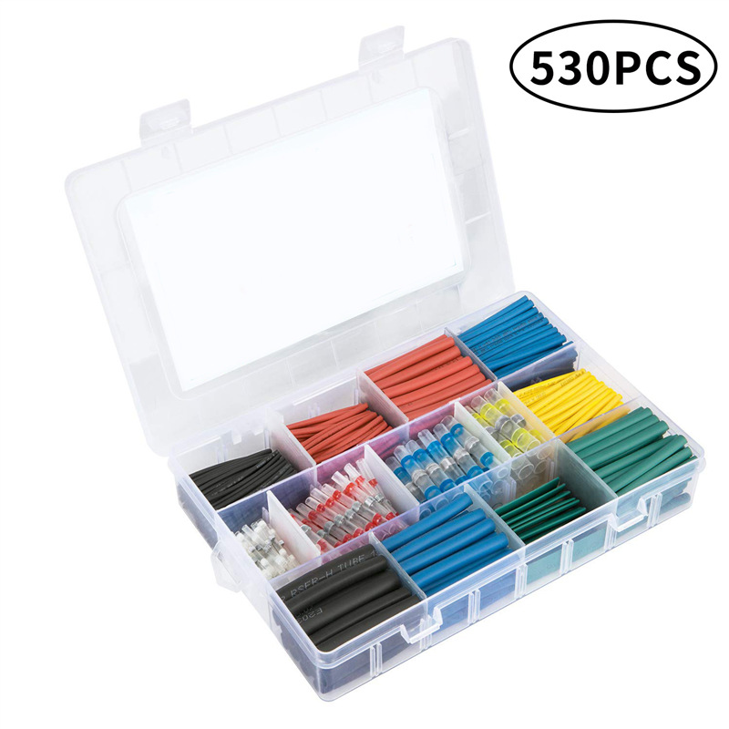 530PCS防水焊锡环端子盒装热缩中接端子组合SST焊锡环+热缩管组合