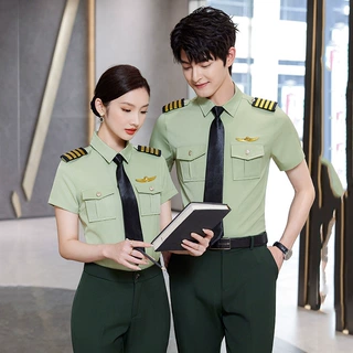 海军航空飞行员空姐制服男女衬衣机师空少物业保安职业衬衫工作服