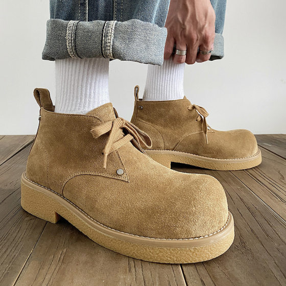 Autumn 2024 New Genuine Leather Martin Boots Japanese Style Retro Cow Velvet Big Head Derby Shoes Men's Workwear Boots Short Boots