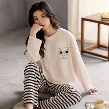 定制睡衣女春秋季纯棉长袖长裤套装2025新款简约休闲可外穿家居服