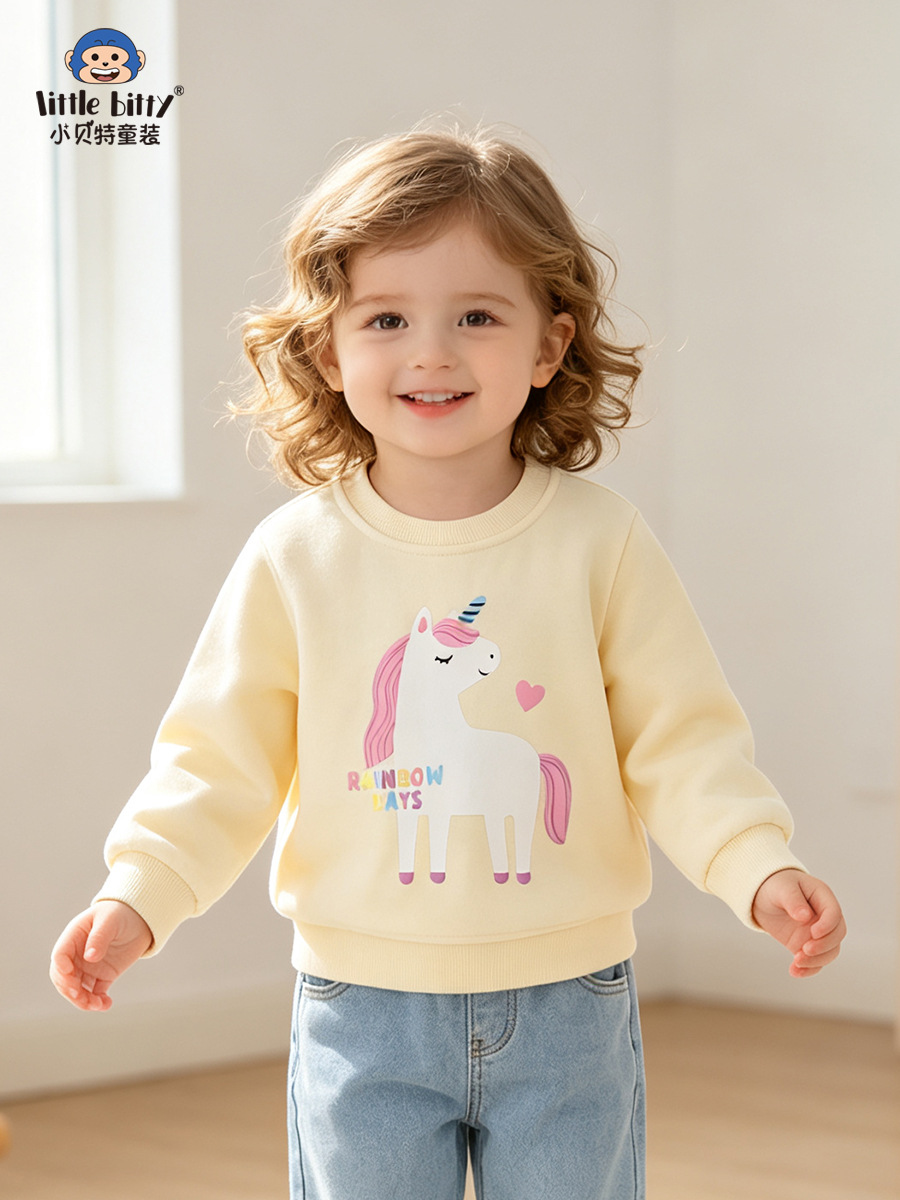 European and American 2026 Autumn/Winter Girls' Sweatshirt, Sweet and Fun Unicorn Print, Round Neck, In-Stock for Young Children