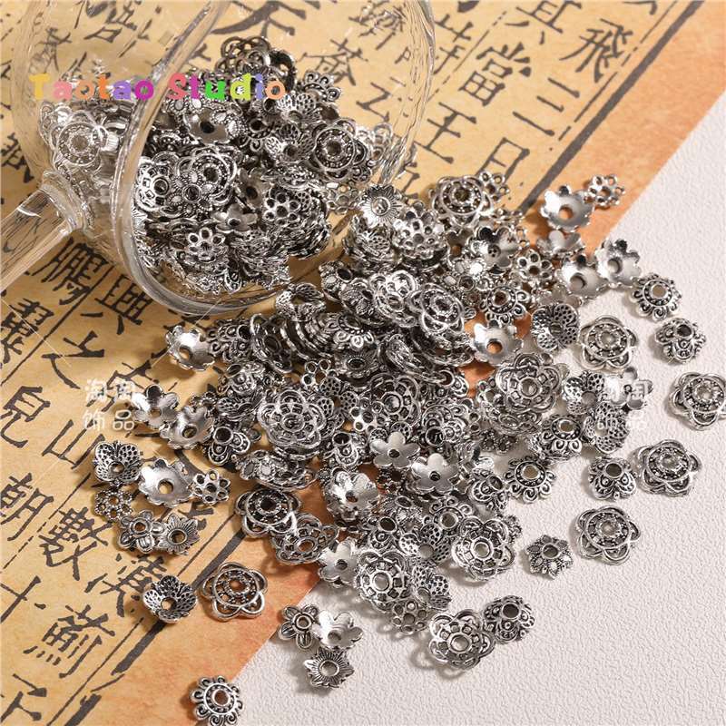 Mezcla de plata antigua brillante plata colgante de perlas DIY accesorios de joyería tubo de perlas dobladas tubo de flor colgante de diafragma brazalete de tres vías