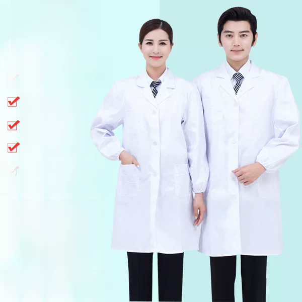 Long-Sleeved White Coat College Student Lab Coat Logo Men's and Women's Slim Laboratory Food White Coat Work Clothes