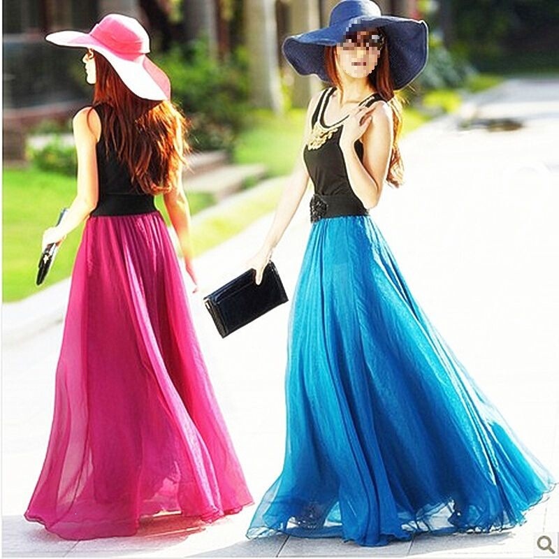 Spring and Summer Double-Layer Chiffon Long Skirt, Slim and Flowing, Floor-Length Beach Pleated Fairy Skirt Spring and Summer Double-Layer Chiffon Long Skirt, Slim and Flowing, Floor-Length Beach Pleated Fairy Skirt
