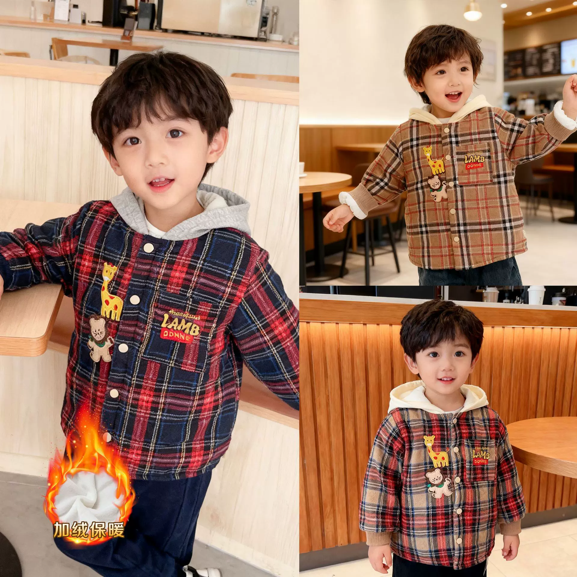 男童格子棉服25冬季新款加厚女童棉服儿童加绒棒球服保暖童装批发