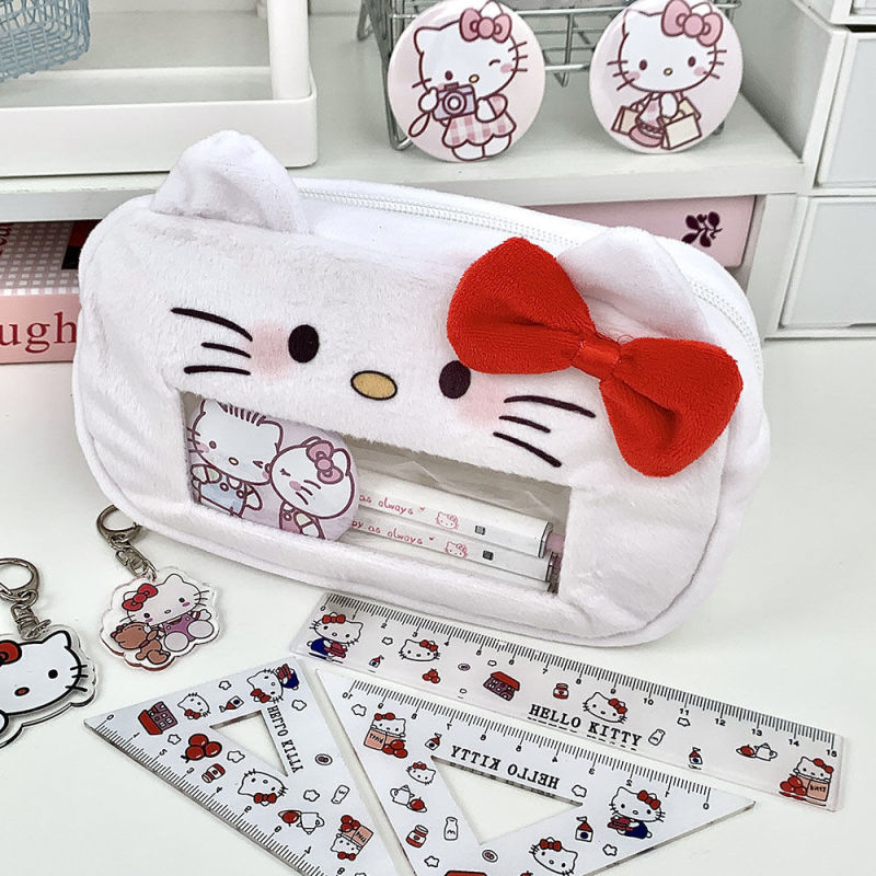ins 高見え人気ガールぬいぐるみ窓 kt 猫ペンバッグかわいい学生文具バッグ大容量収納袋|undefined
