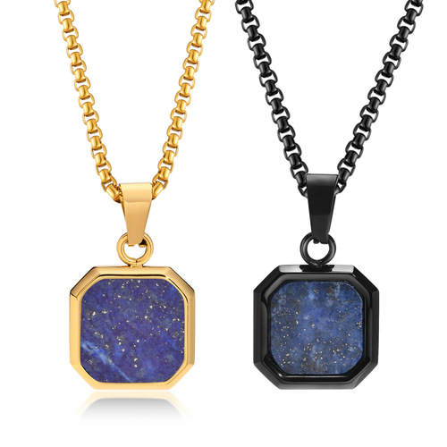 Stainless Steel Epoxy Black Square Pendant Men's Sweater Stacking Necklace Long Sweater Chain Accessories NC-892