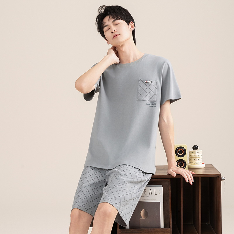 Pijamas de algodón para hombres verano 2025 nuevo cuello redondo de manga corta delgado verano se puede usar con ropa casera