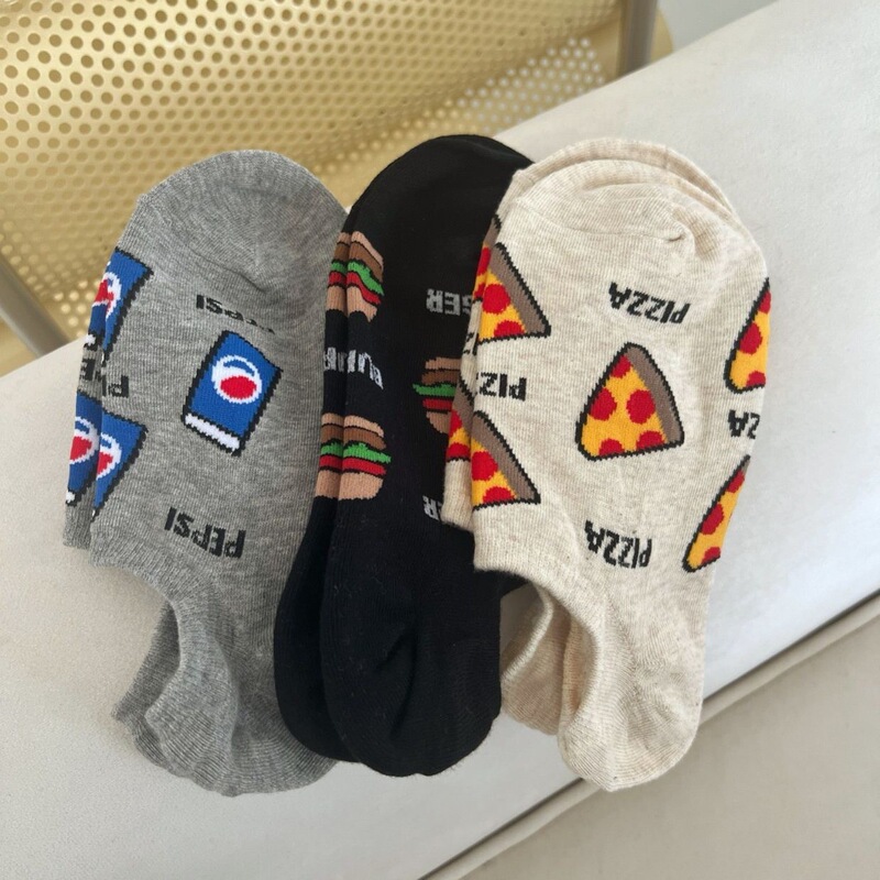New Burger Dongdaemun socks men's and women's boat Socks Cartoon Pizza South Korea trendy low-cut deodorant socks