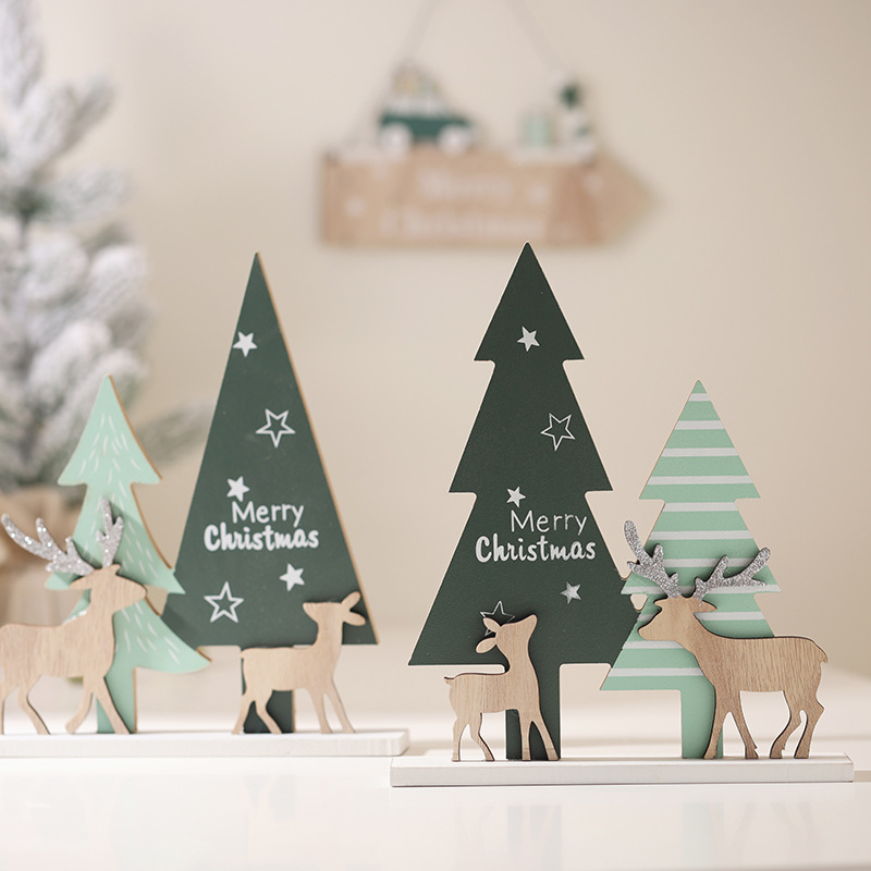 22 nuevos árboles de madera creativos decoraciones de escritorio de árboles de Navidad escenas de muñeco de nieve de alce decoración de Navidad