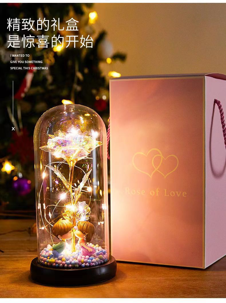 Eternal Flower Glass Lampshade Gold Foil Rose Small Night Lamp Original Factory Exquisite Gift Valentine's Day Creative Gift
