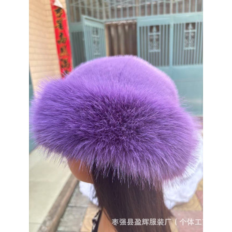 2025新款秋冬季加厚仿皮大帽檐蒙古女士防风防寒护耳毛绒渔夫帽|undefined