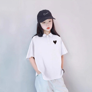 Girls' Short-Sleeved T-Shirts, Summer Lapels, Kidsren's Girls' Fashionable Half-Sleeved T-Shirts, Girls' Polo Shirts, Summer Tops