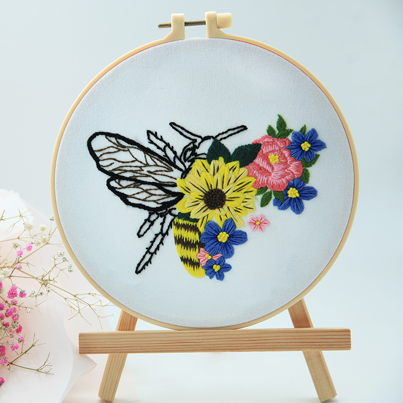 Bordado DIY abeja mariposa colgante pintura hecha a mano principiante práctica Lu Bordado Cruz puntada salón adornos de flores