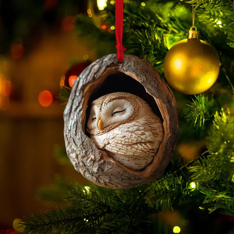 Nuevos búhos transfronterizos, osos, adornos de Navidad, colgantes de árbol de Navidad, colgantes de acrílico de impresión plana 2D