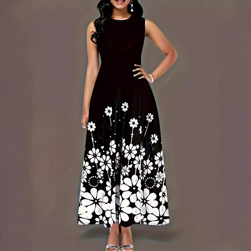 European and American Cross-Border Simple and Elegant Dress, Loose Fit, New Summer Style, Amazon Sleeveless Fashion Round Neck European and American Cross-Border Simple and Elegant Dress, Loose Fit, New Summer Style, Amazon Sleeveless Fashion Round Neck